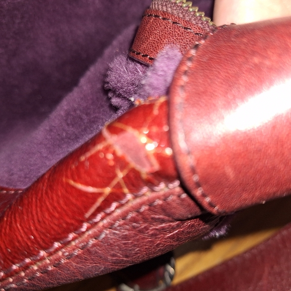 John Fluevog Floral Burgundy Shearling Sling Bag Purse - Picture 8 of 15